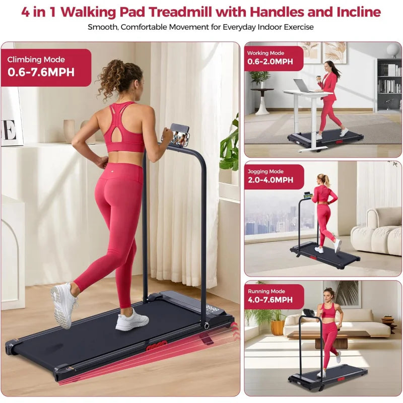 Walking Pad with Handle Bar and Incline, 3.0HP Under Desk Treadmill for Home Small Space, 0.6-7.6MPH