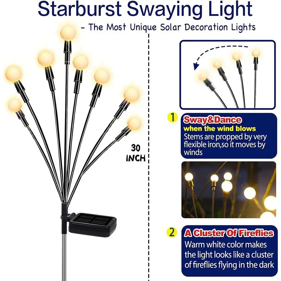 Solar Garden Lights Upgraded Solar Swaying Light, Sway by Wind, Outdoor Lights, Yard Patio Pathway Decoration, High Flexibility