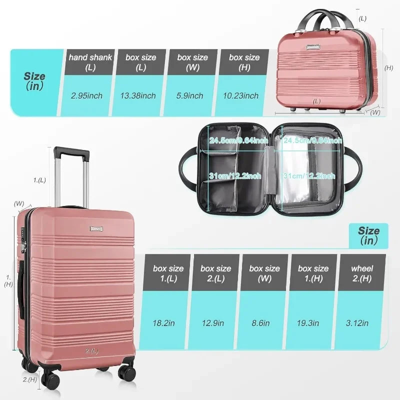 Carry On Luggage 22x14x9 Airline Approved, Hard Case Luggage Sets 2 Piece, PC+ABS Small Luggage Suitcase with TSA Lock & Spinner