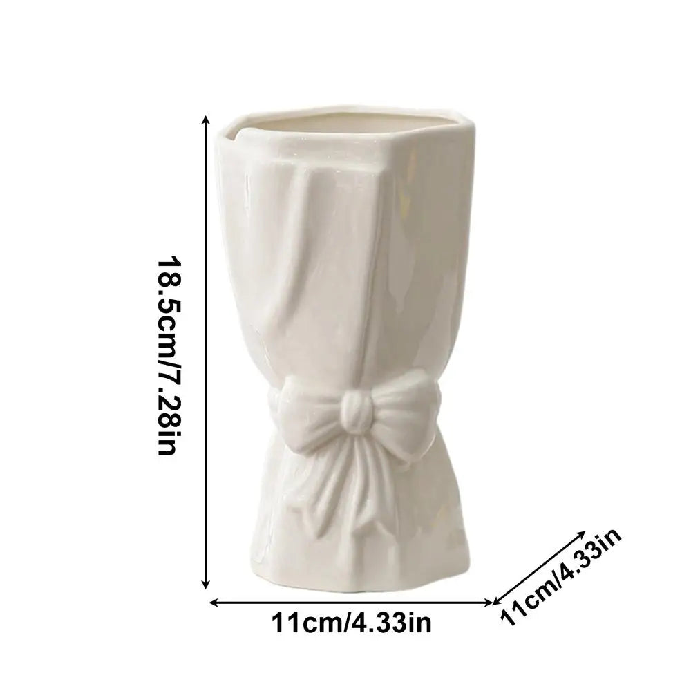 Ceramic Flower Bow Vase Bouquet Vase Plants Pot Dried Flowers Branches Vase Plants Basket Nordic White pink Ceramic Vase