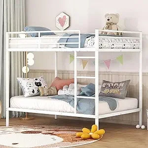 Twin Over Twin Bunk Bed Frame with Trundle,Metal Bunk Bed Bedframe with Guard Rail and 2 Ladders for Adults,Can be Divided into