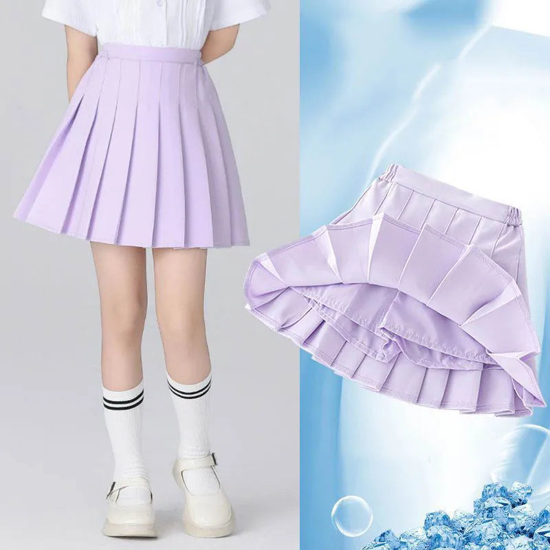 Children Kids Girls Skirts Summer New Infant Babys Girls Preppy Pleated Skirts Solid Trendy 4-14Y Junior Girls Ruched Cullottes