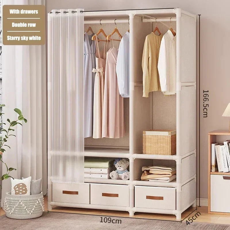 Simple Wardrobe Dustproof Wardrobe with Drawers Household Assembled Simple Storage Armoire Large Capacity Bedroom Furniture