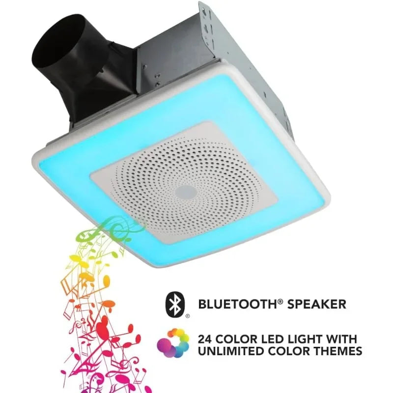 SPK110RGBL ChromaComfort Bathroom Exhaust Fan, 110CFM/1.5 Sones, with Sensonic Bluetooth Speaker and 24-color LED Light