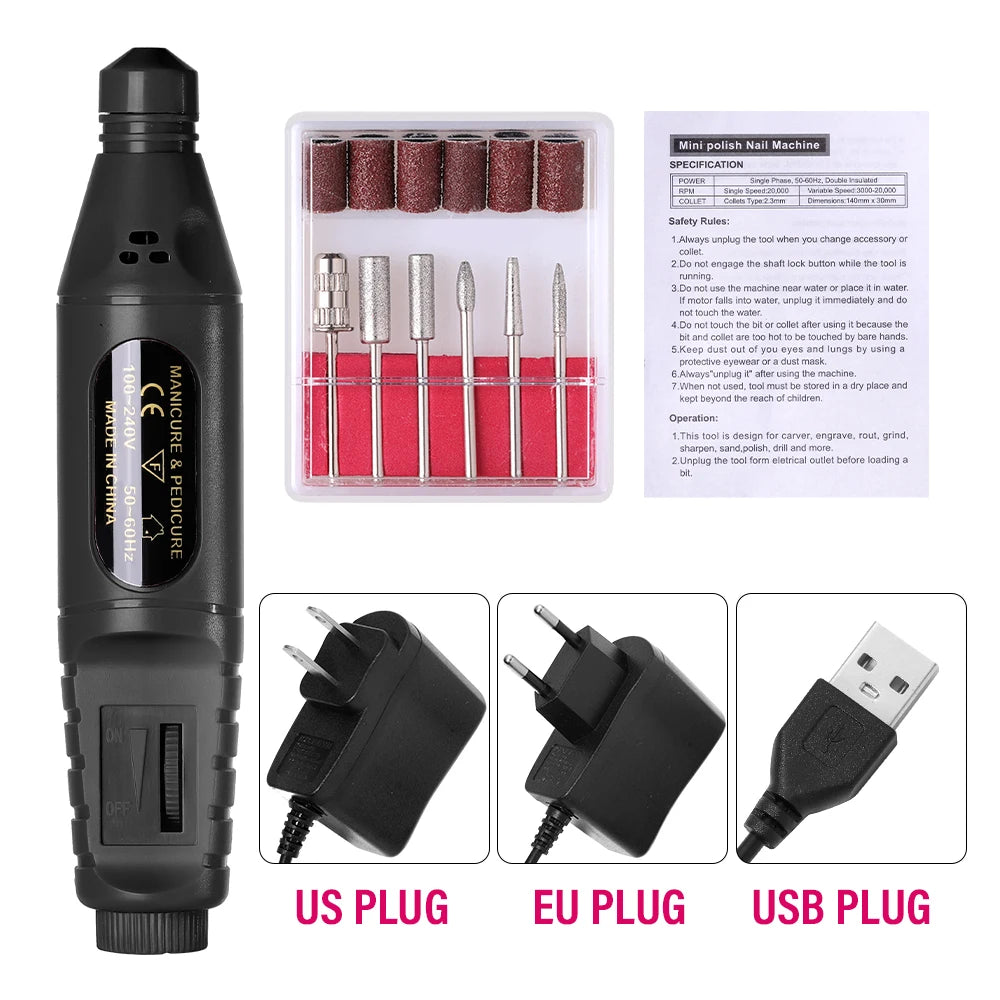 CNHIDS Nail Polishing Tools Electric Nail Drill Machine Pedicure Manicure Drill Set Milling Cutters Set Nail File Equipment