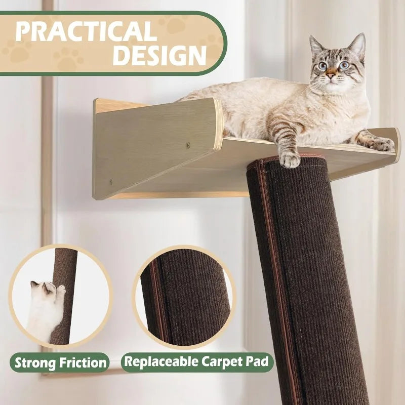 Wall Mounted Cat Tree 6.6ft, Floor to Ceiling Cat Tree, Cat Climbing Tower with Hammock and Perch, Tall Cat Scratching Post