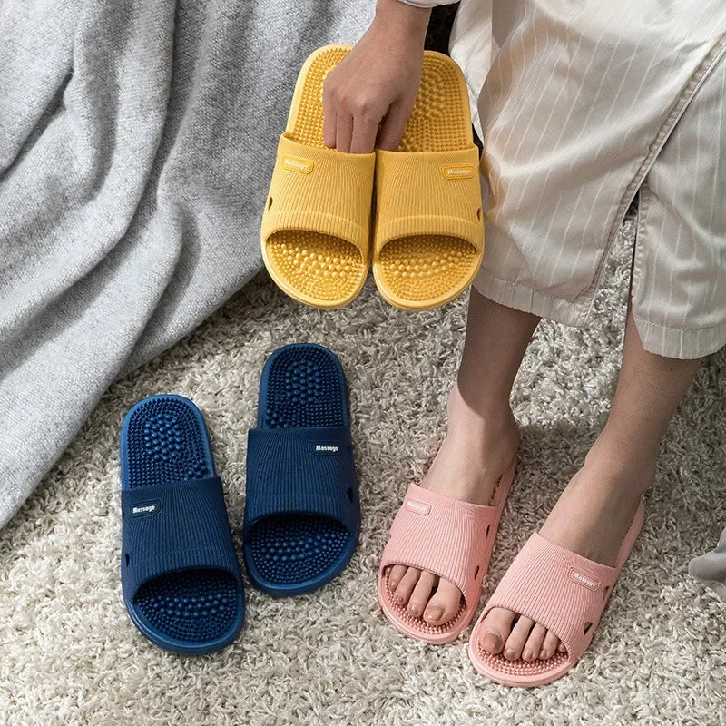 Women Men Foot Massage Slippers Home Bathroom Anti-slip Slides Soft Casual Flats Couples Summer Beach Sandals New Comfort Shoes