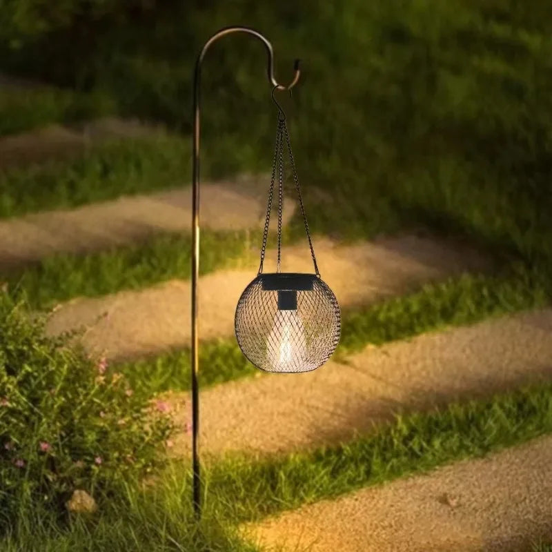 Solar Garden Lights Outdoor Hollow Diamond Pattern Projection Lantern Waterproof Decorative Hanging Lamp for Yard Pathway Decor