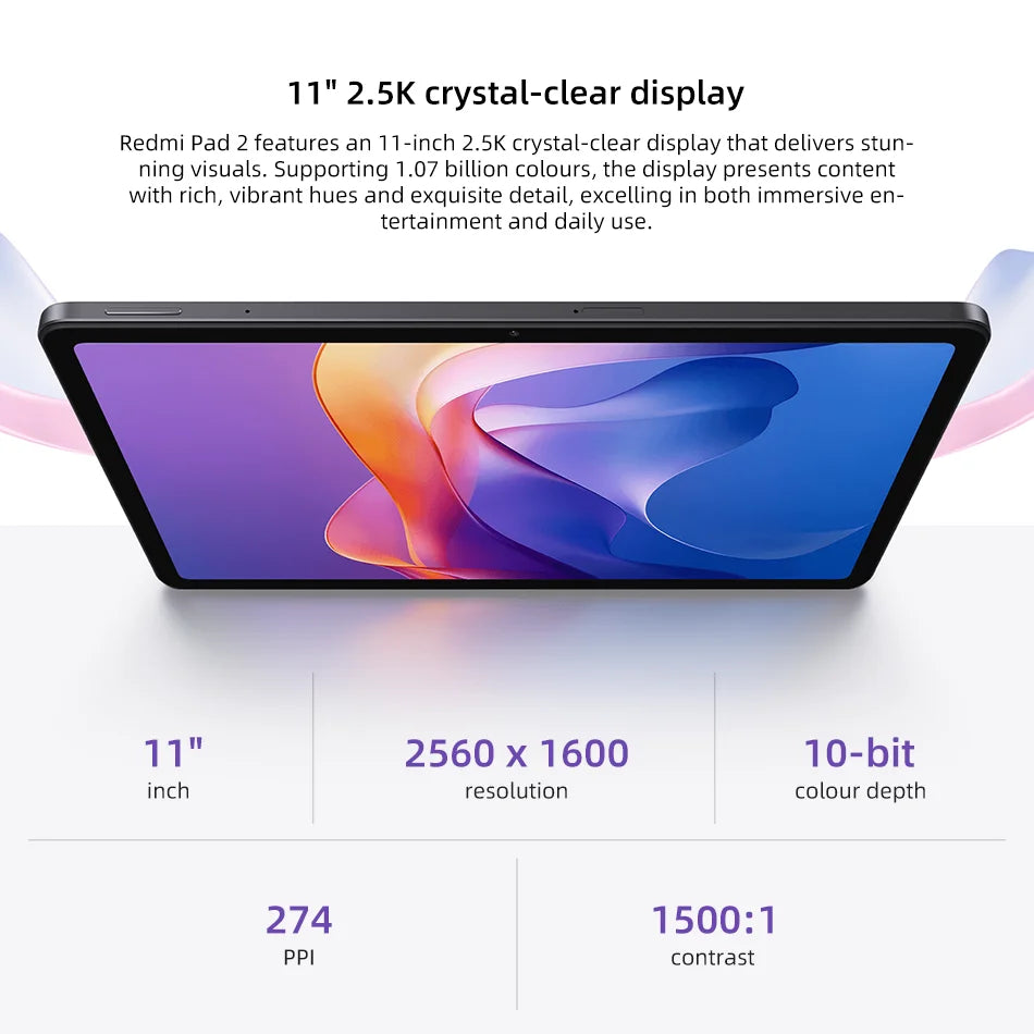 Global Version Xiaomi Redmi Pad 2 MediaTek Helio G100-Ultra 9000mAh Battery 18W Fast Charging 11" 2.5K 90Hz Display Tablets
