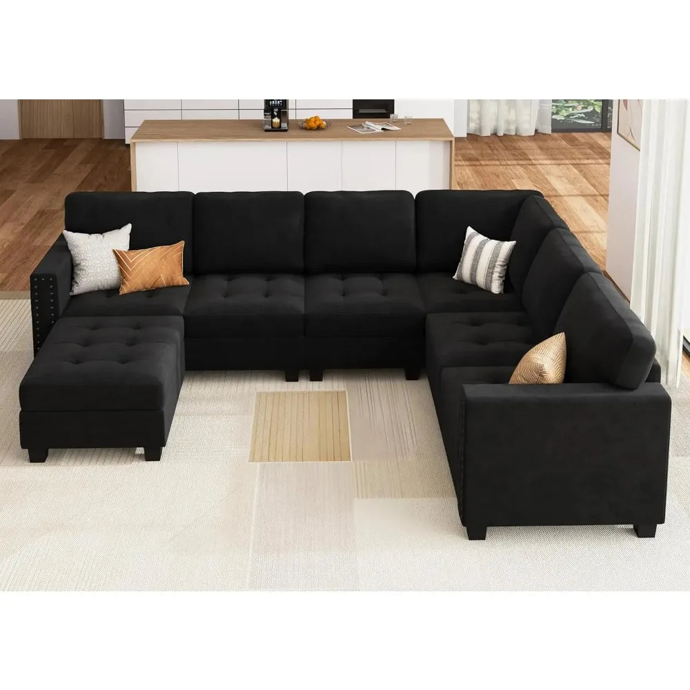 Velvet Convertible Sofa L Shaped Couch with Storage Ottoman Corner Sectional Couch with Reversible Chaise, Sofa Living Room