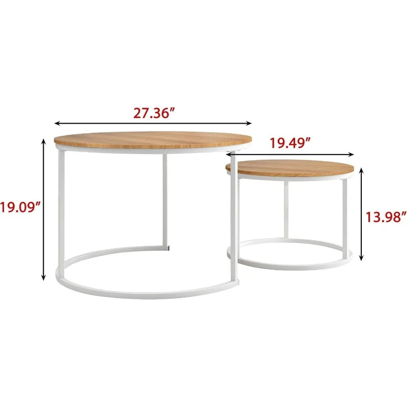 Industrial Round Coffee Table Set of 2 End Table for Living Room,Home Office,Stacking Side Tables,Wood Look Accent Furniture