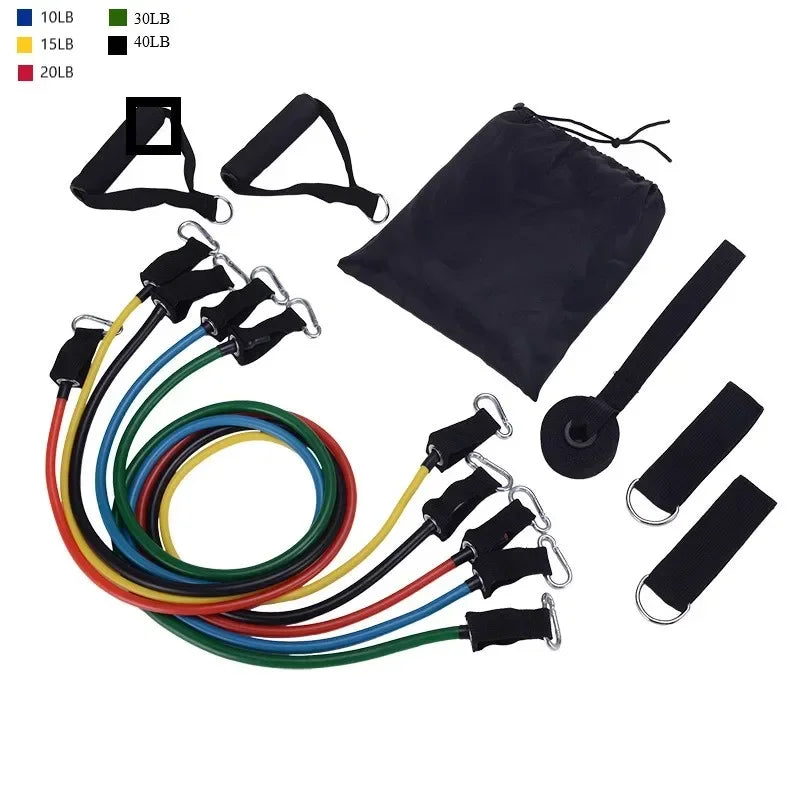 11-Piece Set Resistance Bands Tensioner Pull Rope Fitness Multi-function Tensioner Suit Muscle Training Belt Elastic Sleeve Band