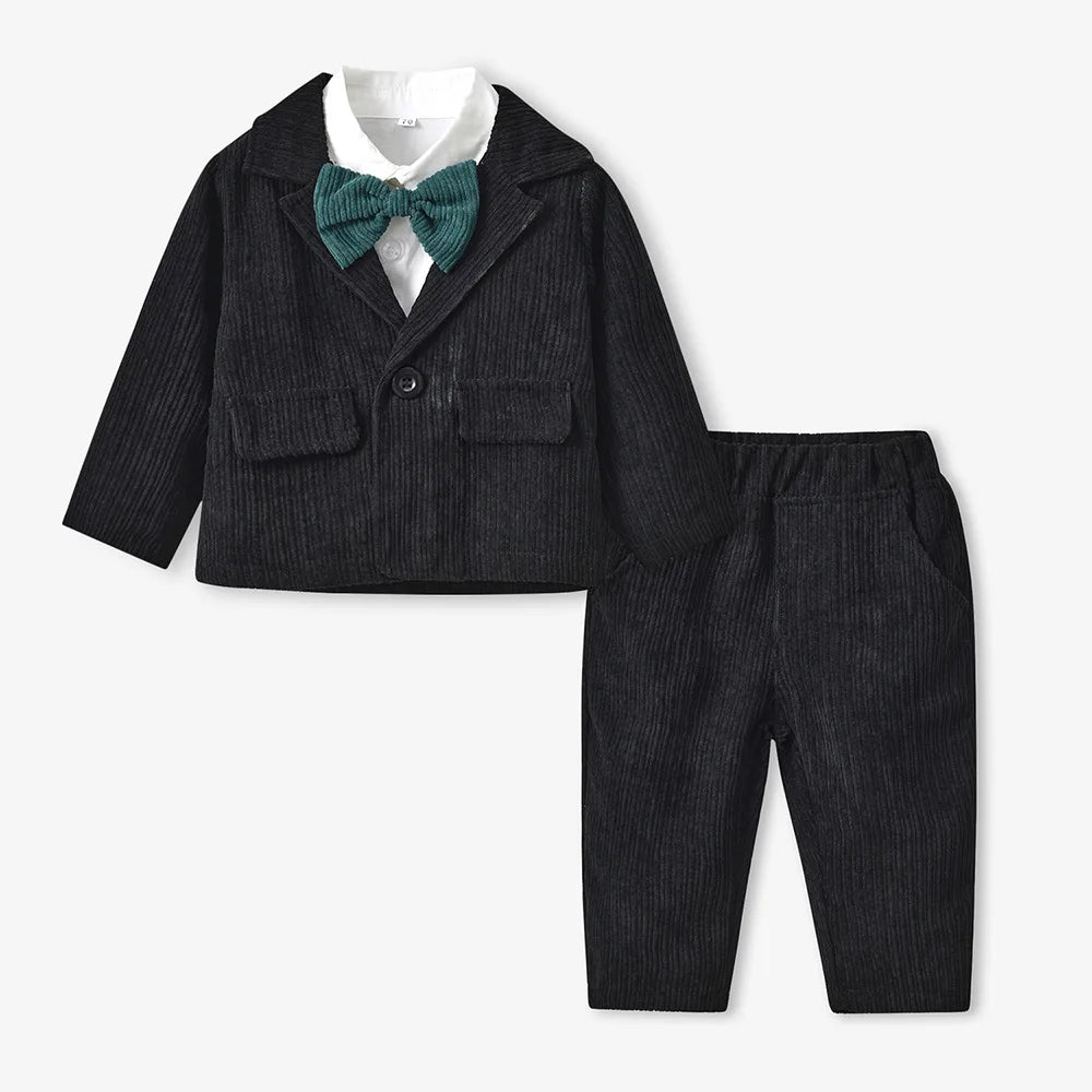 top and top New Fashion Boys Gentleman Clothing Set Long Sleeve White Bowtie Shirt+Jackets+Trousers 3PCS Outfits Wedding Party
