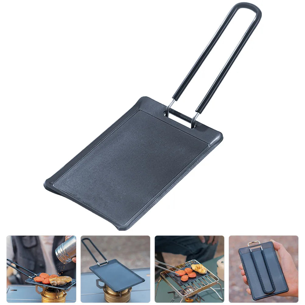 Grill Plate Pans Nonstick BBQ Iron Grilling Pan Camping Tray Foldable Iron Outdoor Kitchen Supplies Small Pan