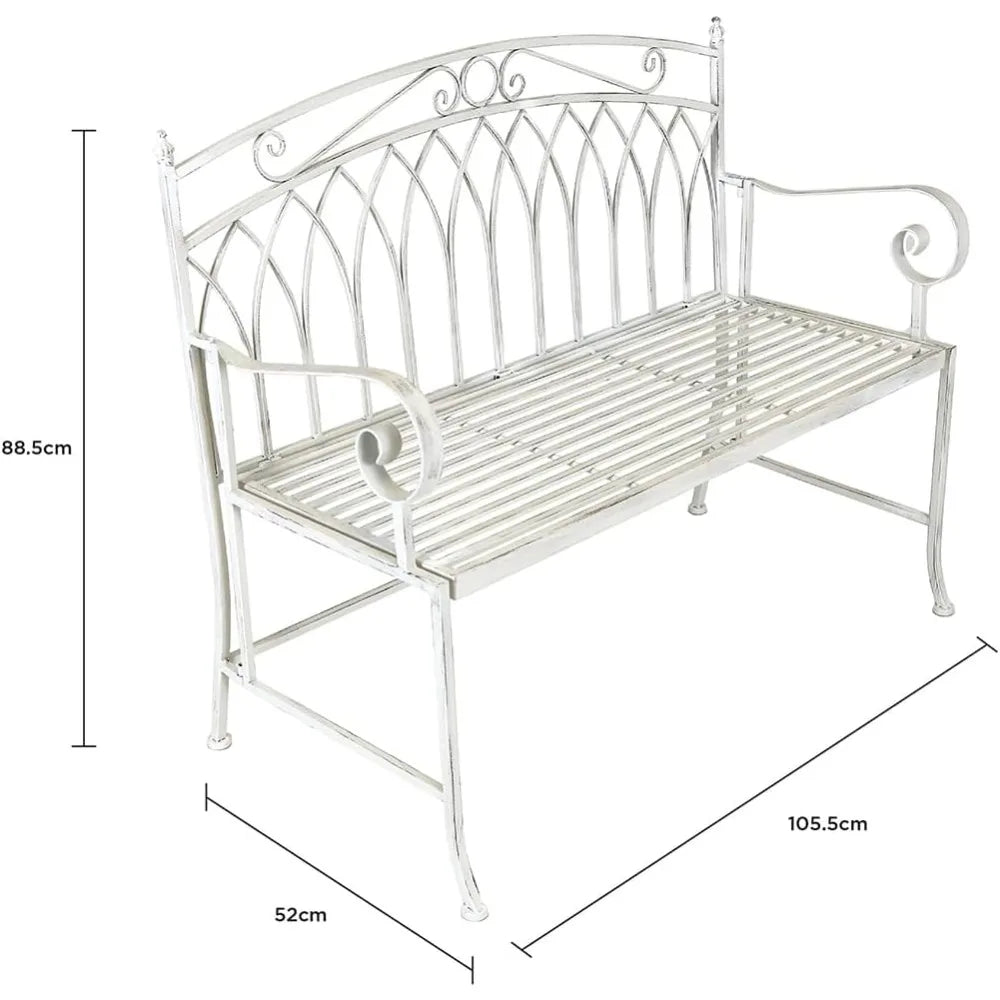 2 Seater Wrought Iron Bench Metal Outdoor Garden Patio Seat In Antique White