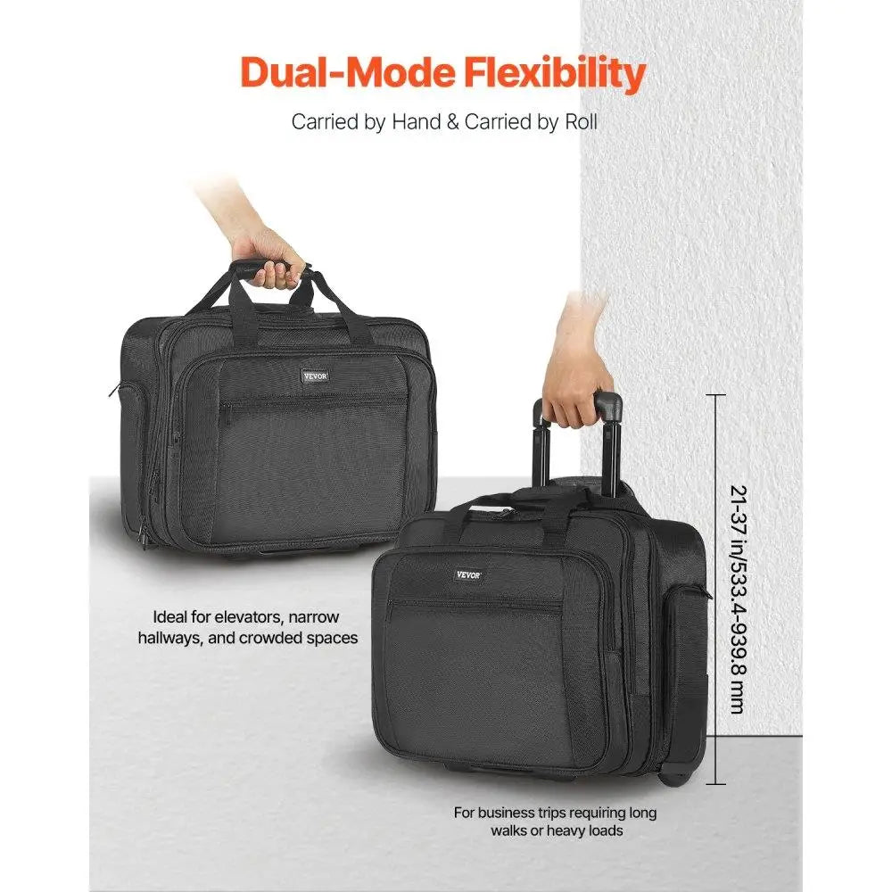 Rolling Laptop Bag 17.3 Inch Wheeled Computer Bag for work Women & Men Black