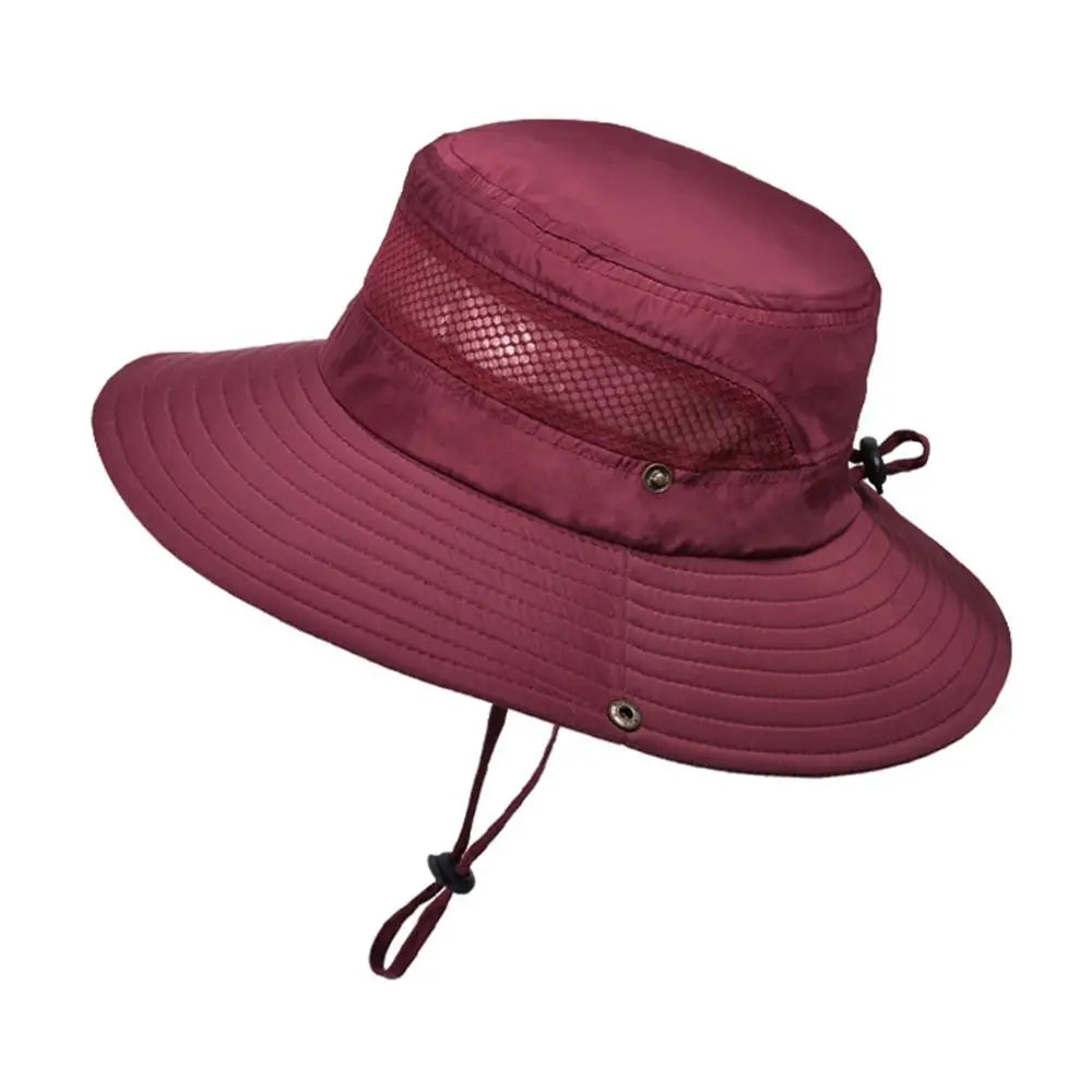 Summer Men Bucket Hat Outdoor UV Protection Wide Brim Panama Safari Hunting Hiking Hat Mesh Fisherman Hat Beach Sunscreen Cap