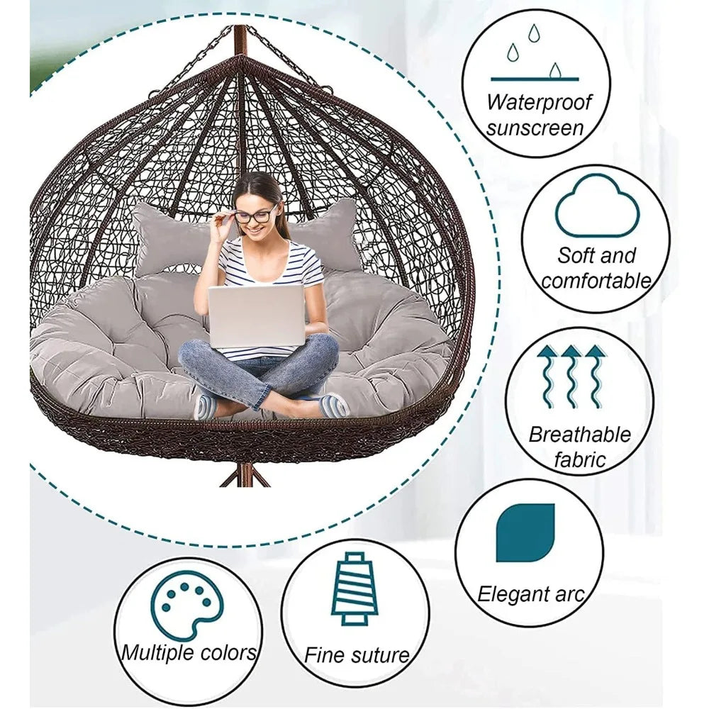 Double Egg Chair Cushion for Outdoor Patio Hammock Swing with Stand, Waterproof Wicker Loveseat Cushion