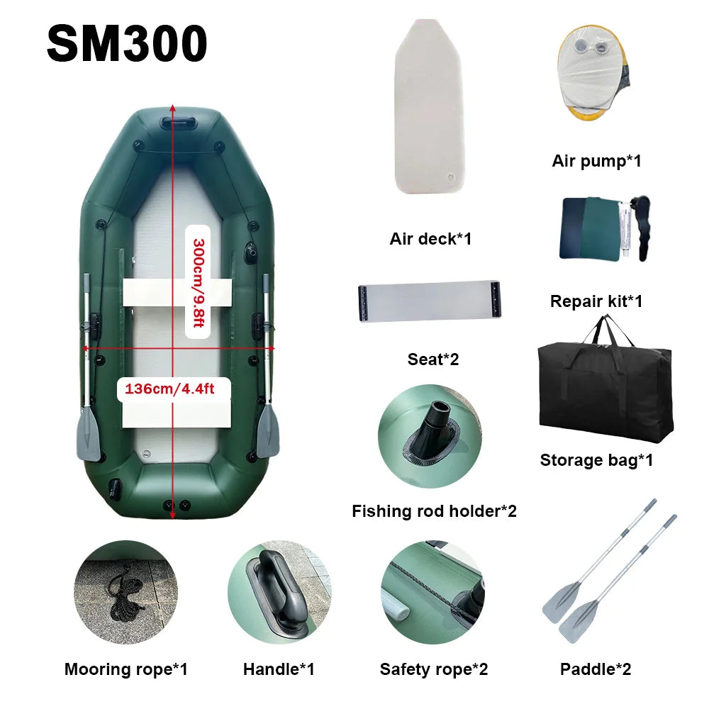 4-Person 300cm PVC Rowing Kayak Inflatable Fishing Boat with Free Accessories for Canoe Rescue Boot
