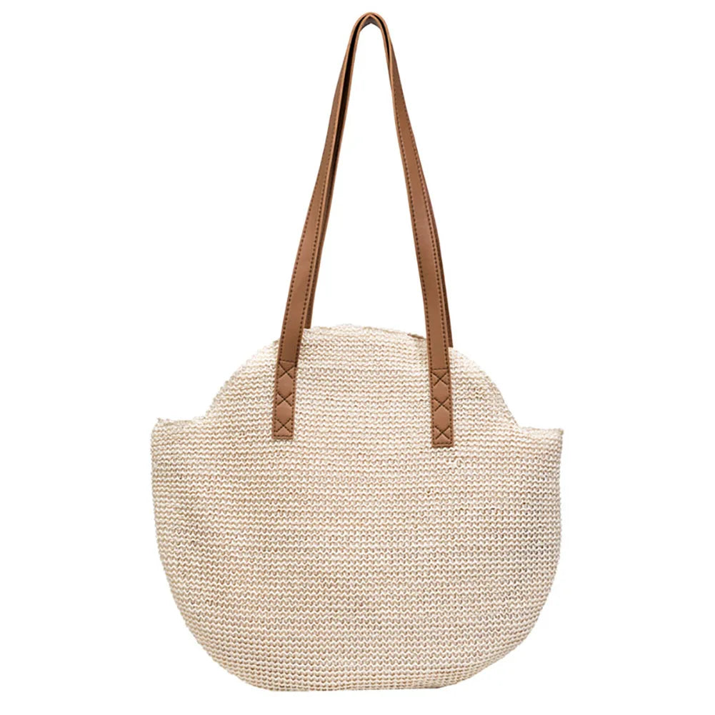 Straw Beach Women Handbag Handmade Woven Boho Vintage Summer Shoulder Top-Handle Bag Large Capacity Lady Vacation Casual Tote
