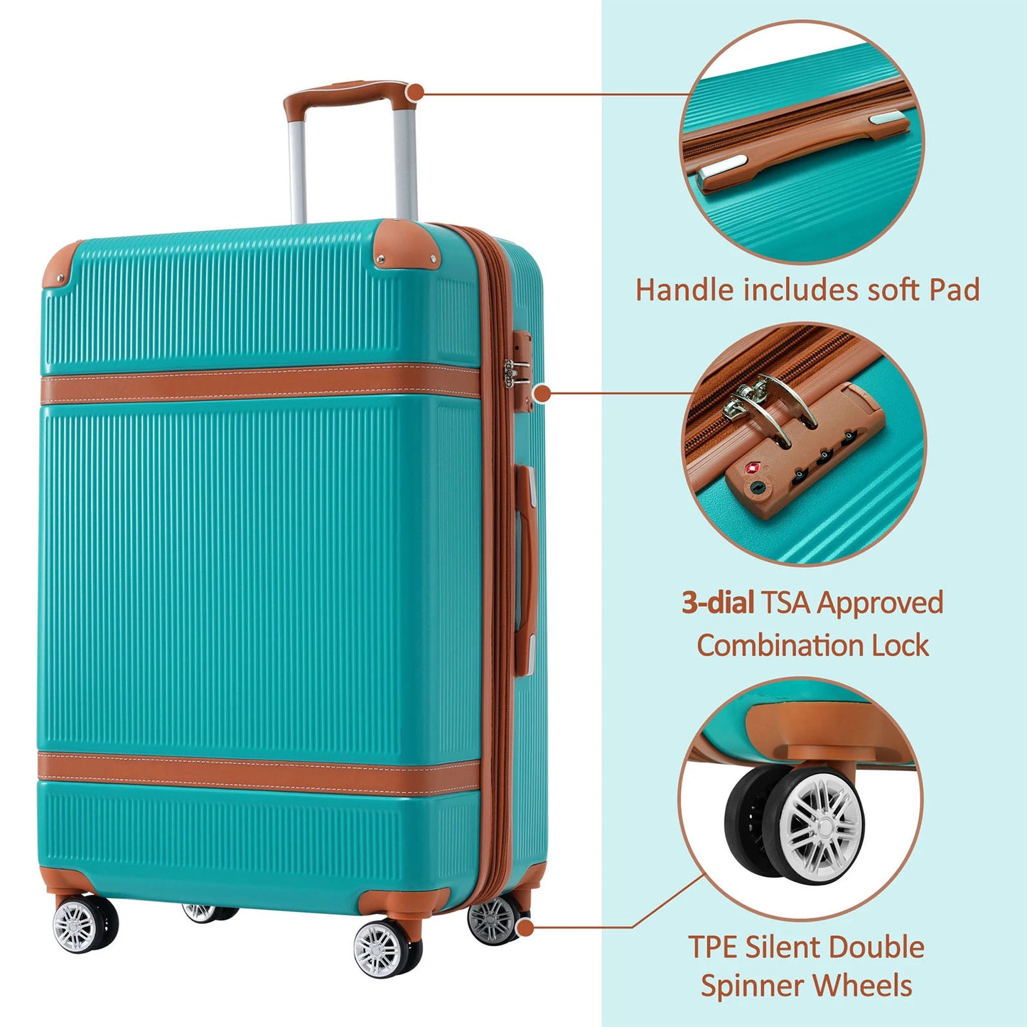 20'' 24'' 28'' 3 Pcs Luggage Travel Suitcase with 8 Spinner Wheels TSA Lock Collision-Protection Angle Travel Rolling Luggages