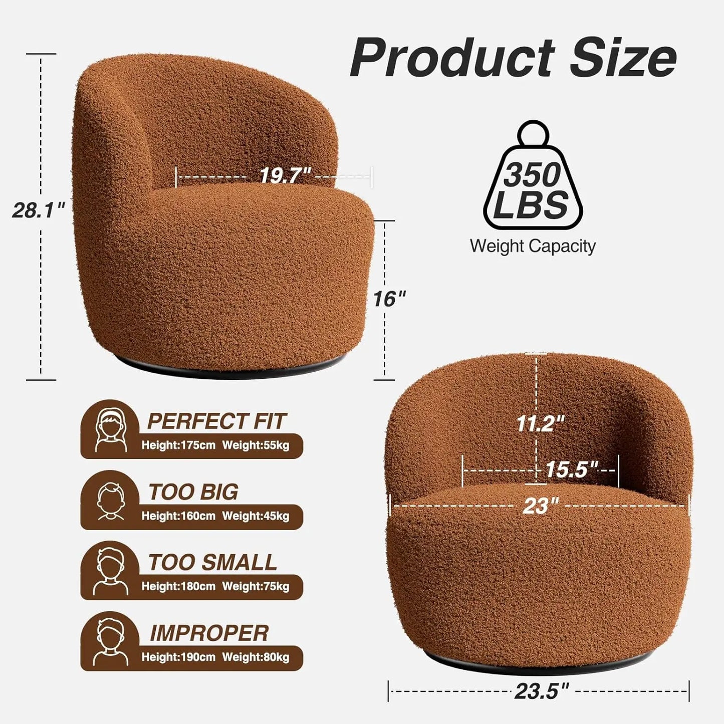 Vabches Swivel Accent Chair Furry Sherpa Chair with Soft Padded Armrest Small Barrel Chairs Comfy Modern Chair for Living Room