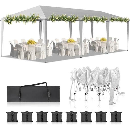 10x30 Pop Up Canopy Tent, Outdoor Tent Canopy Foldable Portable Canopies for Camping, Patio, Parties, EZ Up Gazebo Canopy with