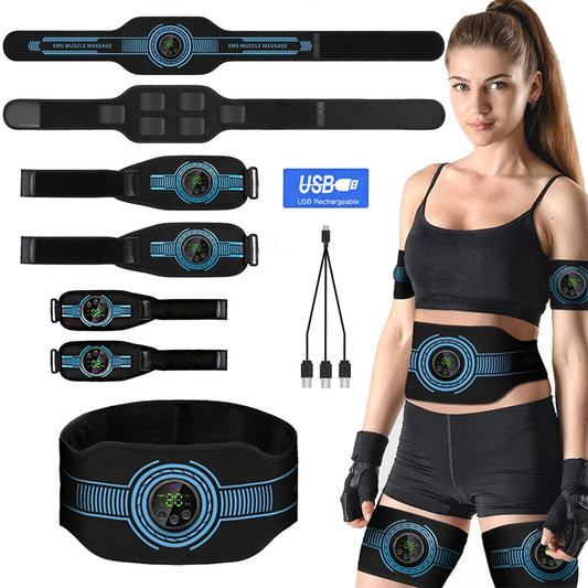 USB Recharge Abdominal Toning Belt EMS Muscle Stimulator Muscle Toner Body Massager Waist Arm Leg Massage Weight Loss Fitness