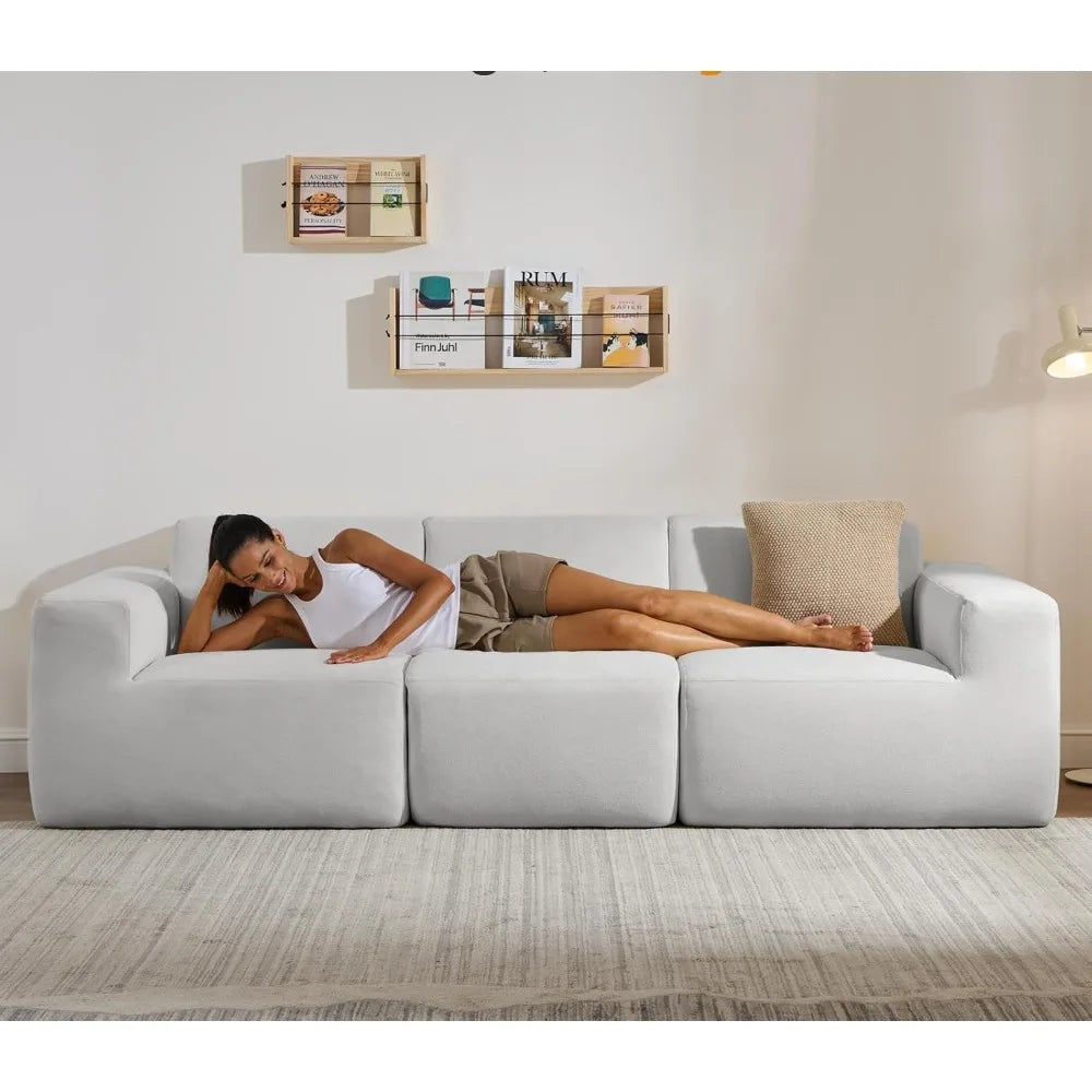 Modular Sectional Sofa,101" Grey Polyester 3-Seater Couch, Deep Seat & Wide Armrest, Perfect for Living Room & Apartment