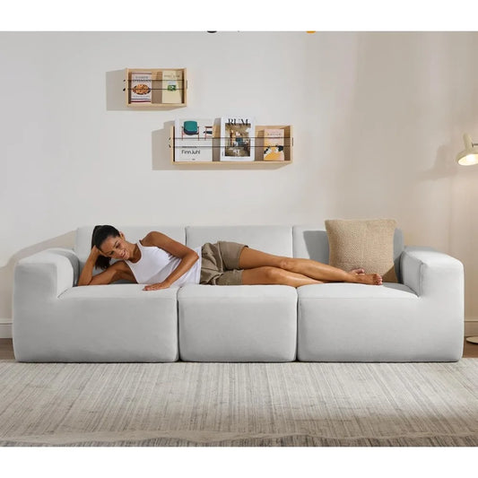 Modular Sectional Sofa,101" Grey Polyester 3-Seater Couch, Deep Seat & Wide Armrest, Perfect for Living Room & Apartment