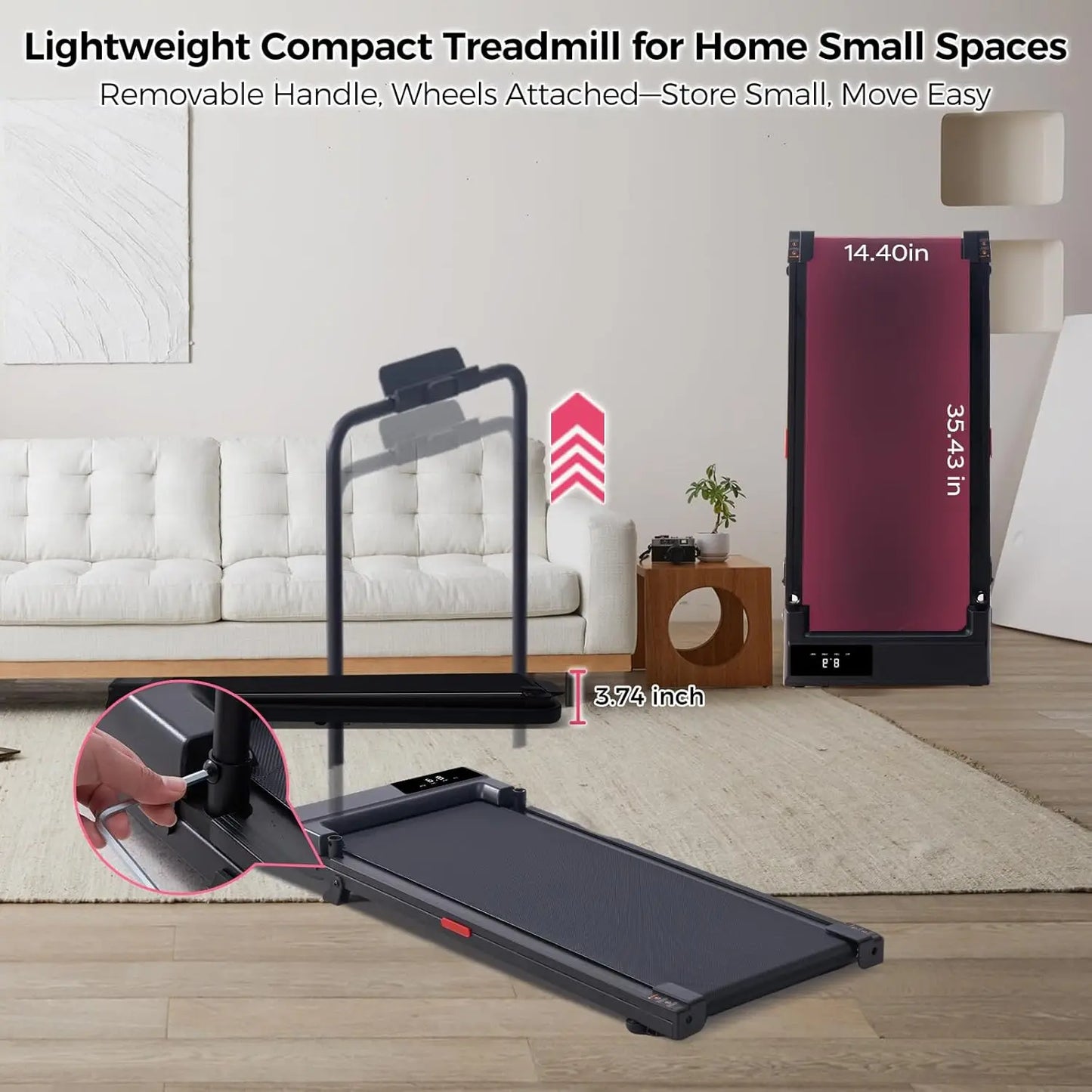 Small portable electric treadmill for household use, 3.5 horsepower silent with LED display screen, weighing 400 pounds
