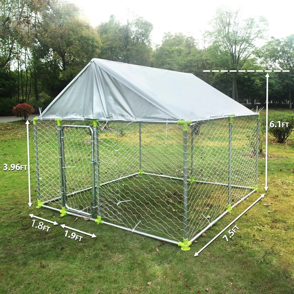 Very /7.5'x7.5' Large Outdoor Dog Kennel With Roof,Large Dog Run Enclosure,Heavy Duty Outside Dog House, Waterproof UV-Resistant