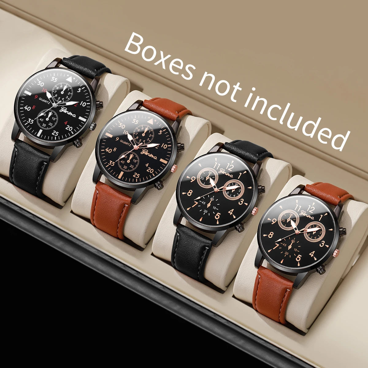 2/4/6pcs/set Men's Watch Combination Set Trendy Casual Business Style Men's Temperament Leather Watch Sport Style Watch No Box