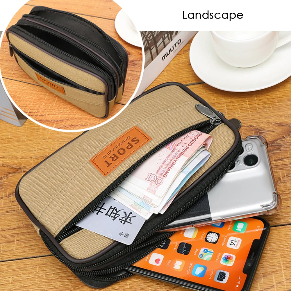 Men Outdoor Sports Waist Bag with Multi Pockets Canvas Change Pouch Coin Pocket Bag Zipper Coin Purse for Coins for Best Gift