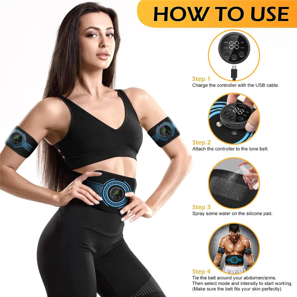 USB Recharge Abdominal Toning Belt EMS Muscle Stimulator Muscle Toner Body Massager Waist Arm Leg Massage Weight Loss Fitness