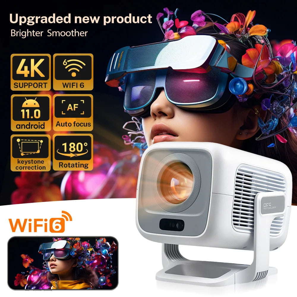 Smart Projector 1080P HD Brighter Native Support 4K WIFI6 BT5.4 Android 11.0 Projector Auto-focus Auto-keystone Home Projector