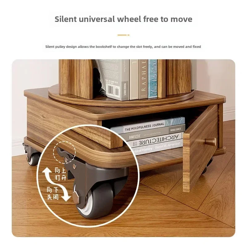 Rotating Bookshelf 360 Floor-to-ceiling Living Room Storage Shelf Home with Wheels Mobile Student Picture Book Shelf Bookcase
