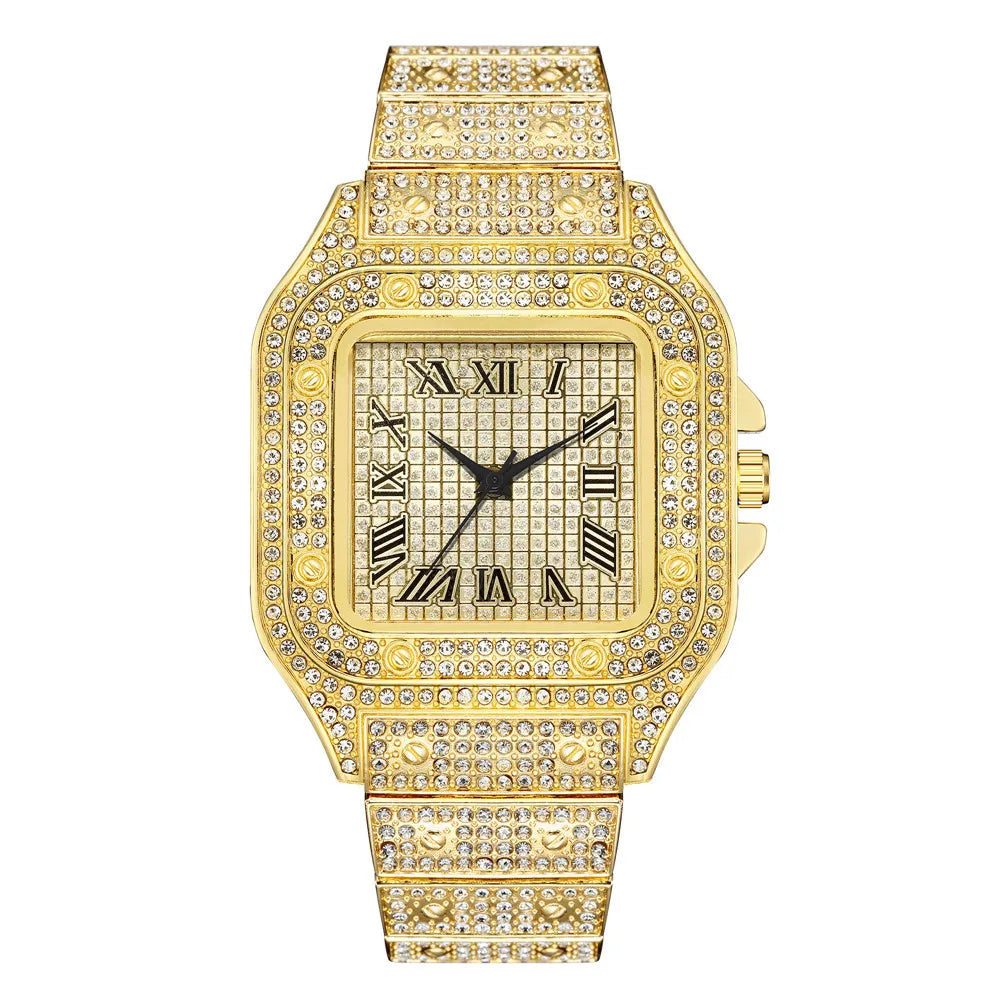 Luxury Classic Business Men's Steel Strap Square Roman Scale Rhinestone Quartz Watch Fashion Male Wristwatch Relogio Masculino