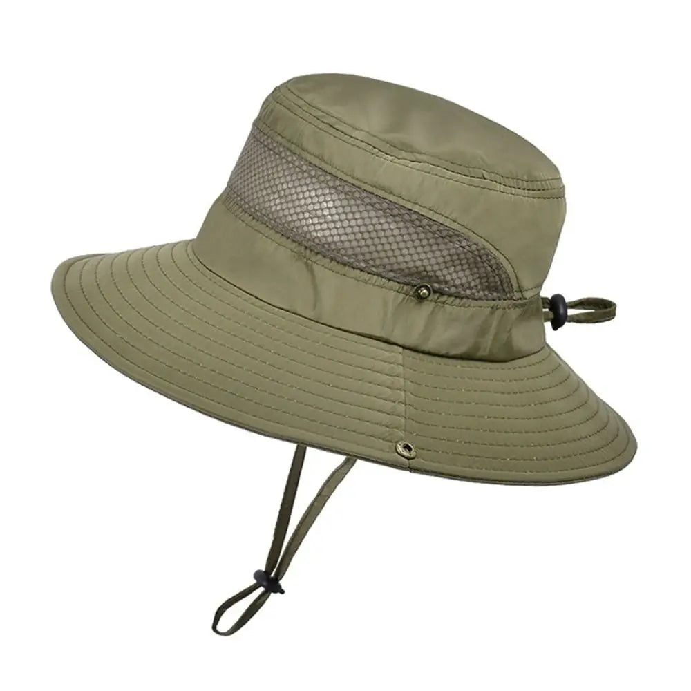 Summer Men Bucket Hat Outdoor UV Protection Wide Brim Panama Safari Hunting Hiking Hat Mesh Fisherman Hat Beach Sunscreen Cap