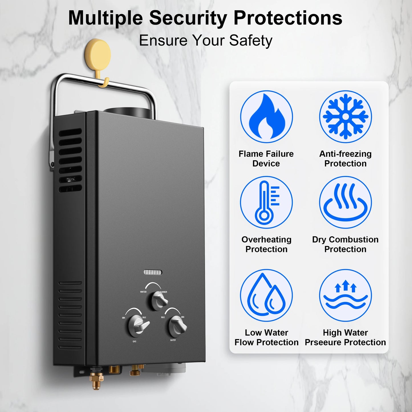 6L 1.58 GPM Outdoor Propane Gas Tankless Water Heater Portable , Bathroom heating instant,Water Heater Boiler Car Camping