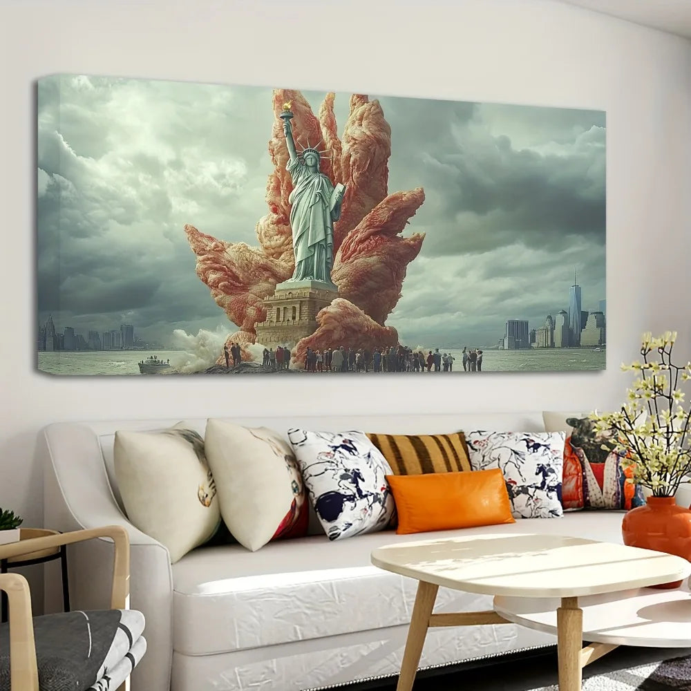 1.5 inch thick pine solid wood frame, Statue of Liberty poster art mural, canvas print wall art, home wall decoration
