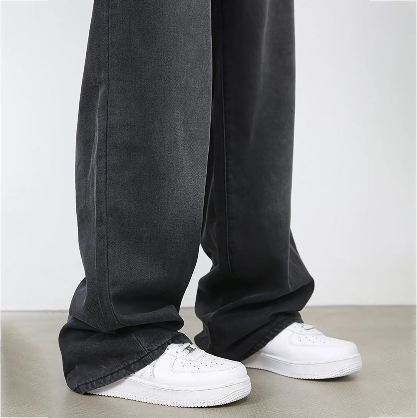 Vintage Simple Style Men's Jeans Fashion Washed Casual Wide Leg Denim Pants Autumn Winter Retro Loose Male Trousers Blue Jeans