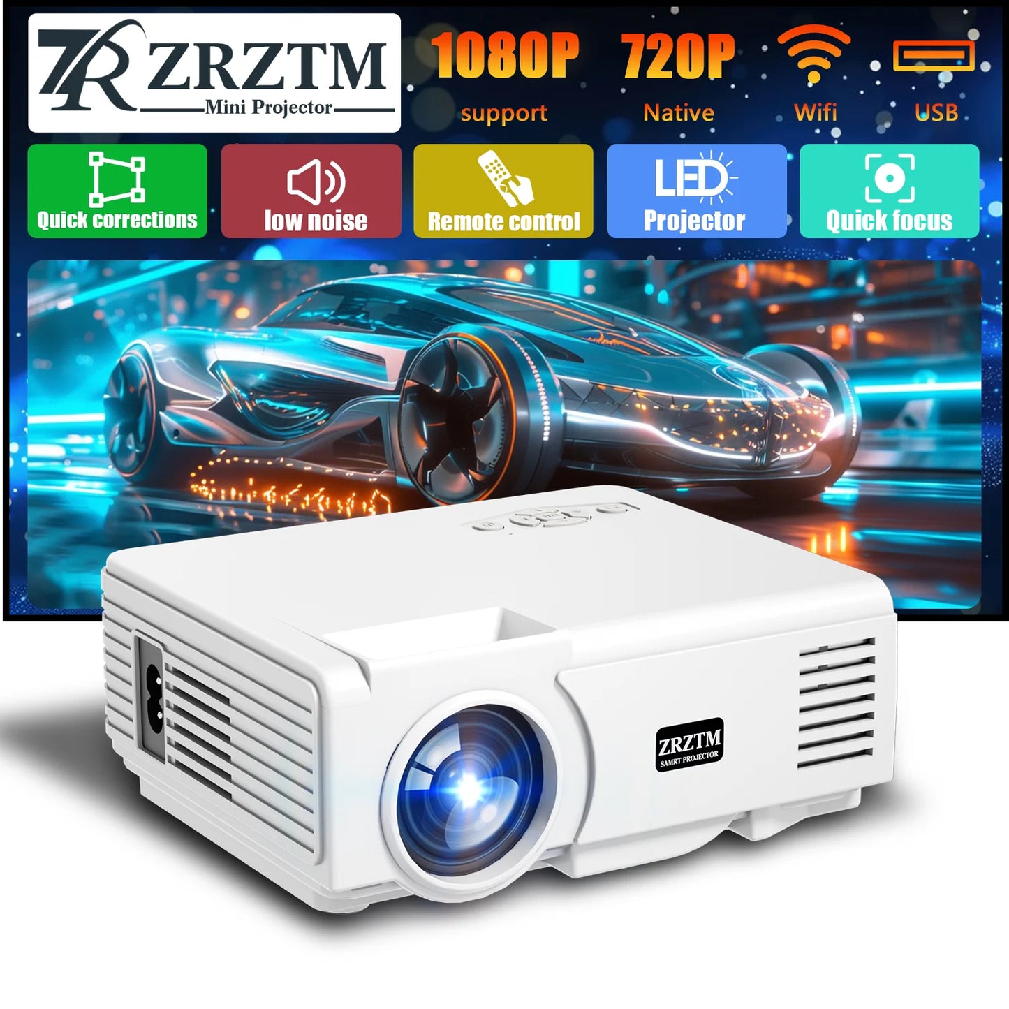 2025 new high-definition projector, 4K projector, built-in speaker, with WIFI, compatible with multiple devices