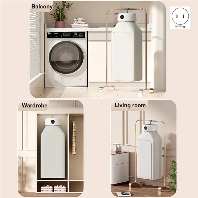 ABKJ-Clothes Dryer With Heater Fan, Travel Garment Drying Hanger Laundry Air Dehydrator With Timing Function US Plug