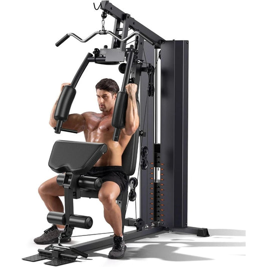 Home Gym,Workout Station with 154LBS Weight Stack, Exercise Equipment for Full Body Traning with Pulley System