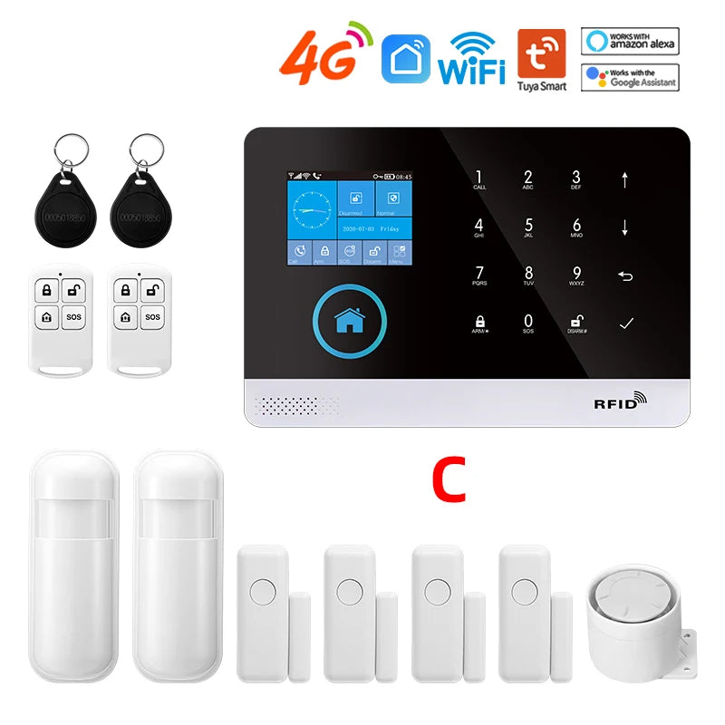 Wireless Security-Protection WiFi+GSM/4G&2G Smart Home&Tuya App Alexa Home Security Alarm System 433Mhz Remote Operation