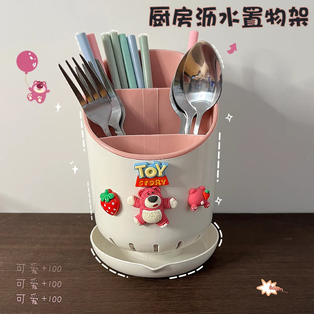 Cute Hello Kitty Kitchen Chopstick Tube Kawaii Cartoon Drain Tableware Chopstick Box Spoon Fork Rack Desktop Storage Tube