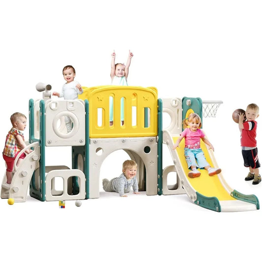8 in 1 Toddler Slide Set, Kids Slide for Toddlers, Toddler Climber Slide PlaySet with Basketball Hoop,Outdoor Indoor Playground