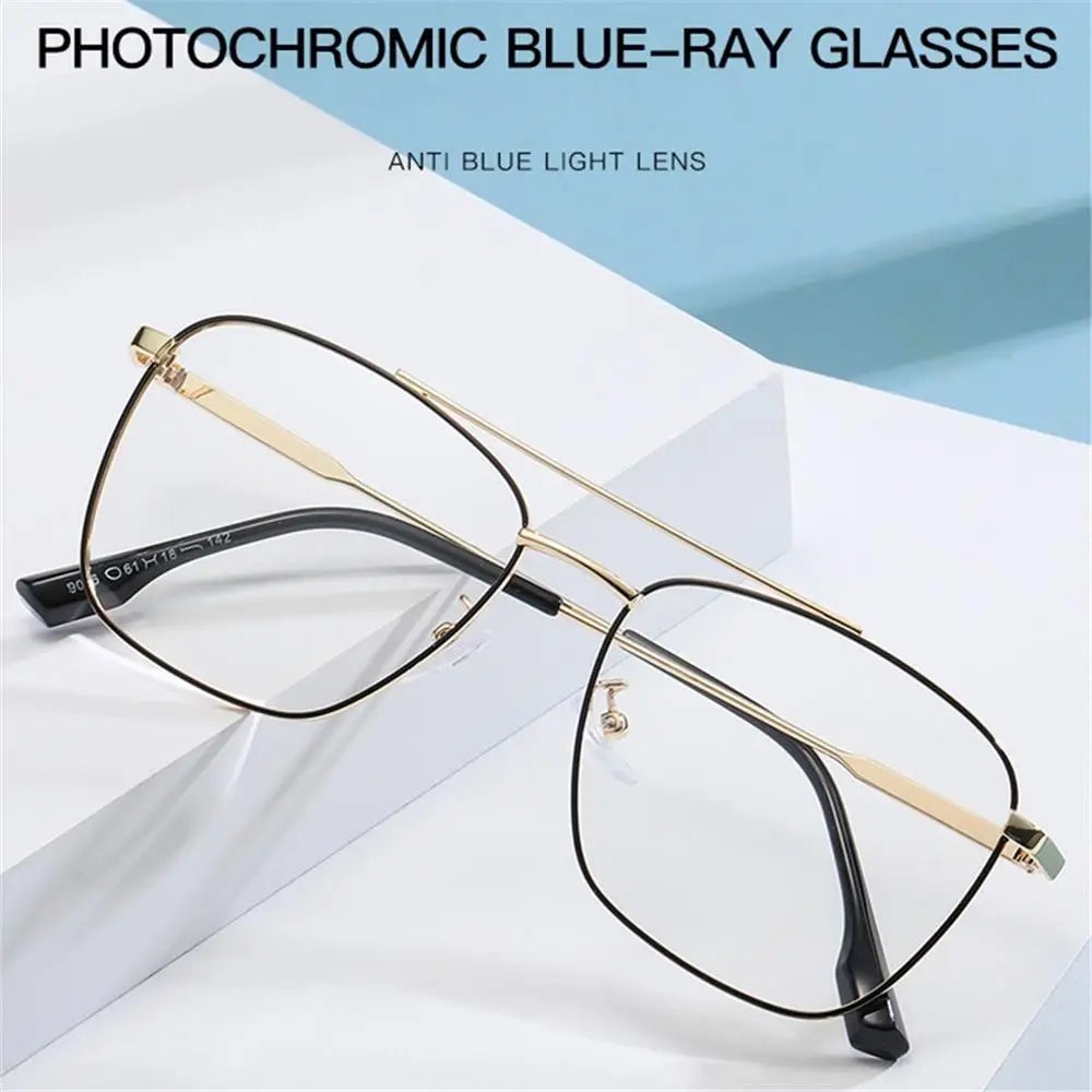 Square Sunglasses Men Women Anti Radiation Anti Blue Light Computer Photochromic Eyeglasses UV400 Shades Metal Sun Glasses