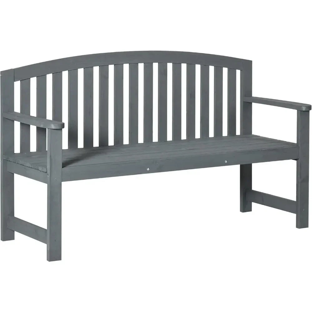 2 Seater Wooden Garden Bench with Armrest,  Outdoor Furniture Chair for Park, Balcony